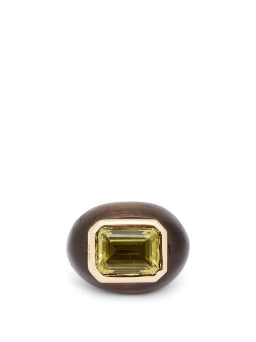 Matchesfashion.com Rosa De La Cruz - Citrine, Ebony & 18kt Gold Ring - Womens - Green