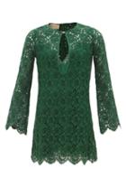 Gucci - Long-sleeved Floral-lace Dress - Womens - Dark Green