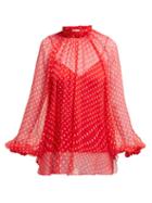 Matchesfashion.com Zimmermann - Polka Dot Silk Overlay Blouse - Womens - Red