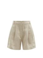 Matchesfashion.com Asceno - Madrid Pleated Organic-linen Shorts - Womens - Beige