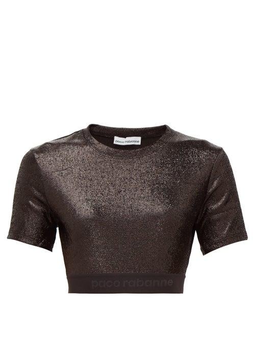 Matchesfashion.com Paco Rabanne - Logo Hem Metallic Jersey Cropped Top - Womens - Black