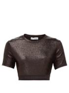 Matchesfashion.com Paco Rabanne - Logo Hem Metallic Jersey Cropped Top - Womens - Black