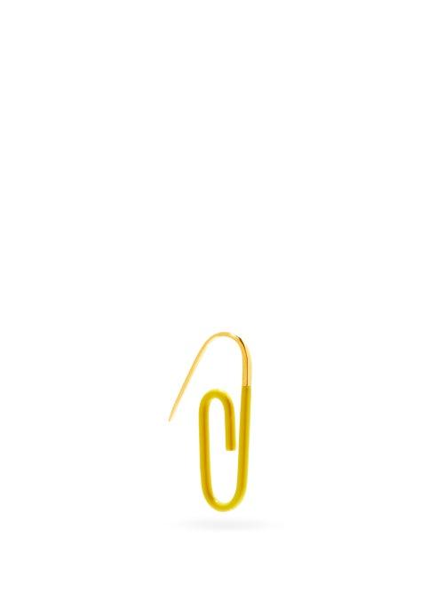 Matchesfashion.com Hillier Bartley - Paperclip Enamel And Gold-vermeil Single Earring - Womens - Yellow Gold