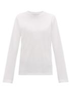Matchesfashion.com Prada - Logo Embroidered Long Sleeve Cotton T Shirt - Mens - White