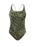 Matchesfashion.com Ganni - Tiger Print Crossover Back Swimsuit - Womens - Multi