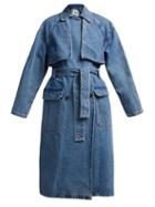 Matchesfashion.com Msgm - Oversized Denim Trench Coat - Womens - Denim