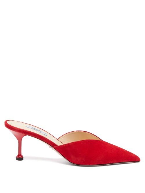 Matchesfashion.com Prada - Pointed Vamp Suede Mules - Womens - Red