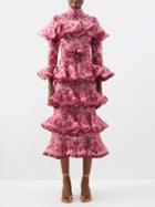 Zimmermann - Kaleidoscope Ruffled Silk-blend Midi Dress - Womens - Pink Print