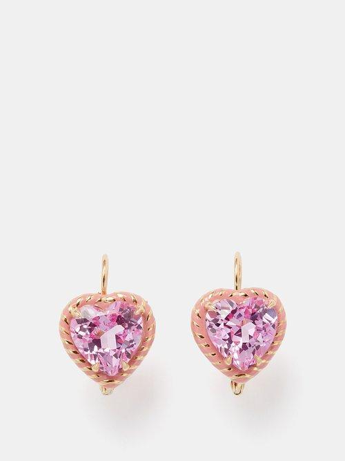 Alison Lou - Streamer Heart Sapphire & 14kt Gold Earrings - Womens - Pink Multi