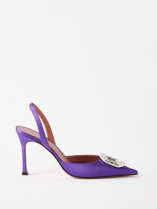 Amina Muaddi - Camelia 90 Crystal Silk-satin Slingback Pumps - Womens - Purple