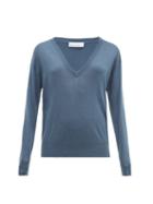 Matchesfashion.com Raey - Sheer V Neck Cashmere Sweater - Womens - Dark Blue