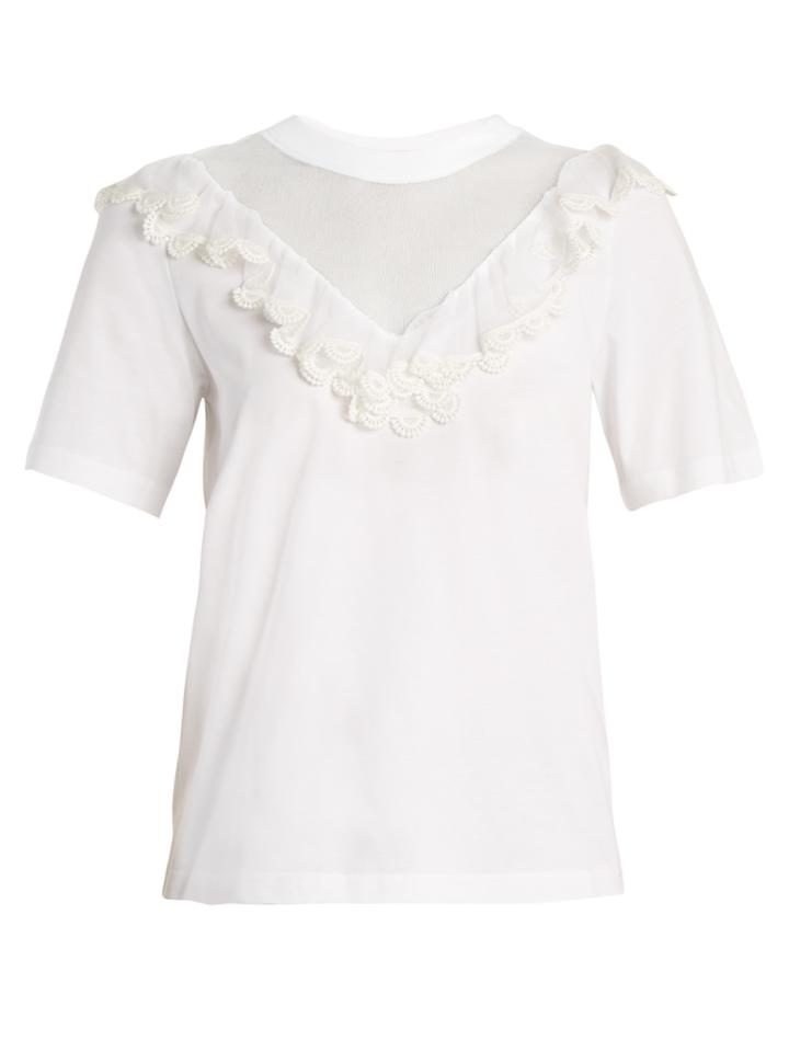 Chloé Mesh-insert Ruffled Cotton Top