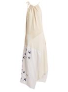 Jw Anderson Swallow-embroidered Contrast-panel Linen Dress