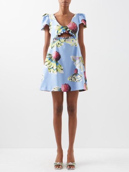 Kika Vargas - Judith Floral-print Taffeta Mini Dress - Womens - Blue Multi