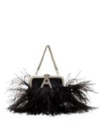 Matchesfashion.com The Attico - Ostrich Feather Embellished Taffeta Clutch - Womens - Black