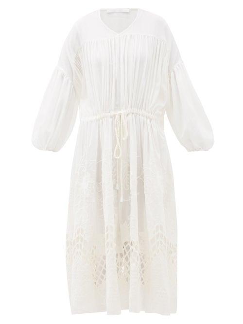 Matchesfashion.com Love Binetti - Esperanza Floral-embroidered Cotton Midi Dress - Womens - Ivory