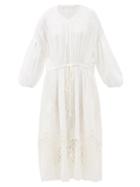 Matchesfashion.com Love Binetti - Esperanza Floral-embroidered Cotton Midi Dress - Womens - Ivory