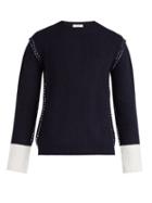 Matchesfashion.com Valentino - Contrast Cuff Wool And Cashmere Knit Sweater - Mens - Navy