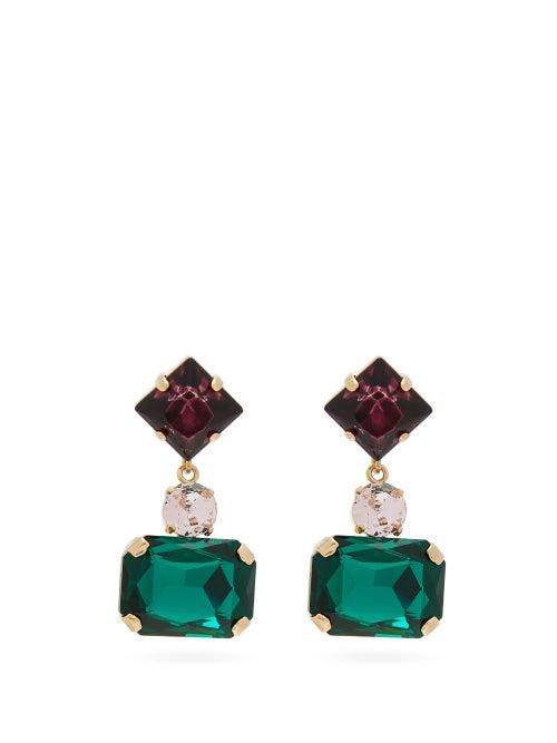 Matchesfashion.com Erdem - Multi Stone Drop Clip Earrings - Womens - Green