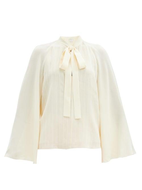 Matchesfashion.com Giambattista Valli - Pussybow Pintucked Crepe Blouse - Womens - Ivory