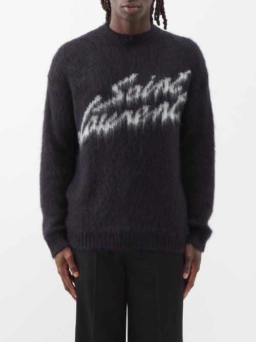 Saint Laurent - Logo-jacquard Mohair-blend Sweater - Mens - Black White