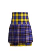 Versace Pleated Tartan Wool Mini Skirt