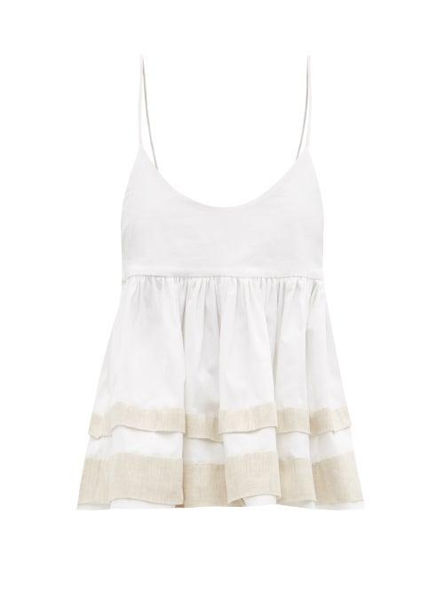 Matchesfashion.com Kika Vargas - Ramone Linen-panel Peplum Cotton-blend Top - Womens - White