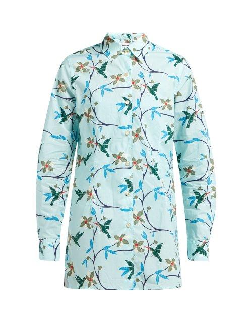 Matchesfashion.com Thorsun - Georgie Hummingbird Print Cotton Poplin Shirt - Womens - Blue Multi