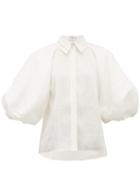 Matchesfashion.com Aje - Harris Balloon Sleeve Linen Blend Shirt - Womens - White