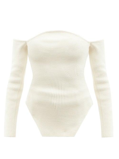 Khaite - Maria Off-shoulder Ribbed Top - Womens - Ivory