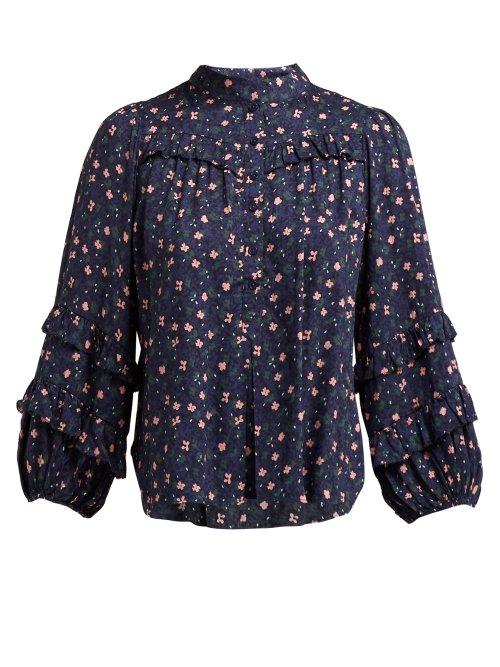 Matchesfashion.com Apiece Apart - Bravissima Floral Print Ruffled Blouse - Womens - Navy Multi