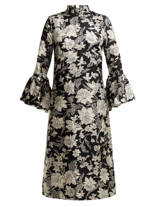 Matchesfashion.com La Doublej - Happy Wrist Lungo Lilium Print Silk Dress - Womens - Black Print