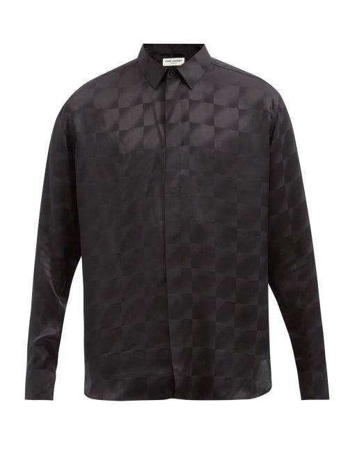 Saint Laurent - Check Silk-crepe Shirt - Mens - Black