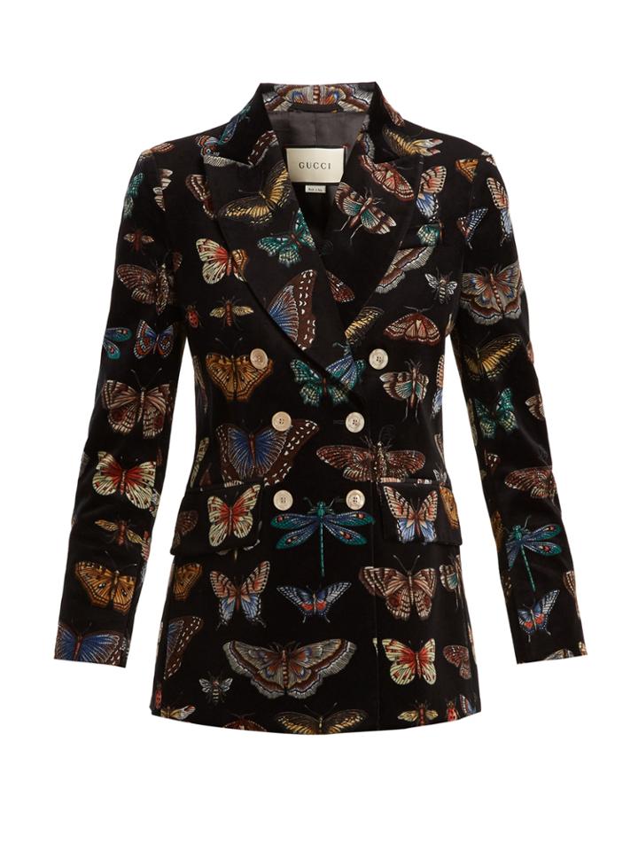 Gucci Peak-lapel Butterfly-print Stretch-cotton Jacket