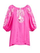 Matchesfashion.com Juliet Dunn - Floral Embroidered Silk Dress - Womens - Dark Pink