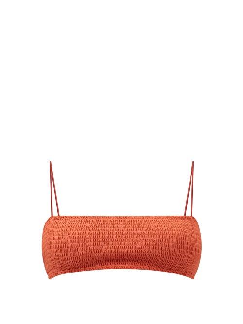 Totme - Smocked Bikini Top - Womens - Rust Orange