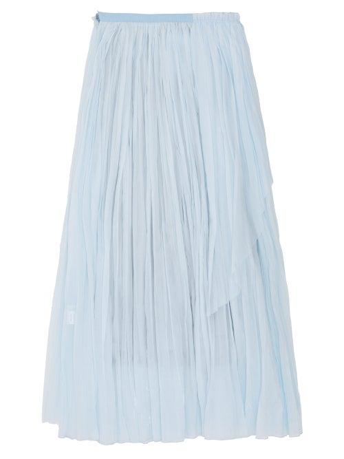 Matchesfashion.com Vika Gazinskaya - Crinkle-pleat Waterfall-panel Cotton-batiste Skirt - Womens - Blue
