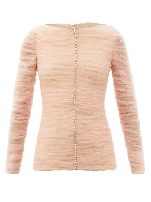 Matchesfashion.com Khaite - Vienna Crystal-embellished Pleated-tulle Top - Womens - Nude