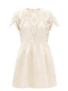 Ladies Rtw Valentino - Sangallo-embroidered Wool-blend Crepe Minidress - Womens - Ivory