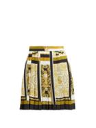 Matchesfashion.com Versace - Baroque-print Pleated Silk Mini Skirt - Womens - Yellow Print