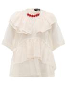 Matchesfashion.com Simone Rocha - Beaded Neckline Tulle And Lace Blouse - Womens - Beige