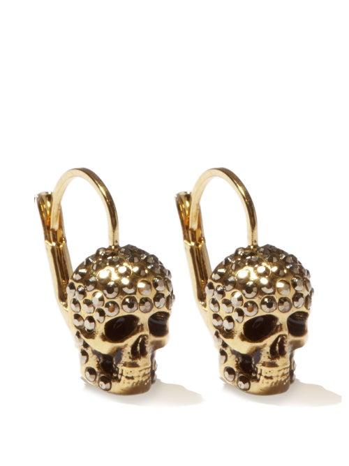 Matchesfashion.com Alexander Mcqueen - Crystal-pav Skull Earrings - Womens - Gold