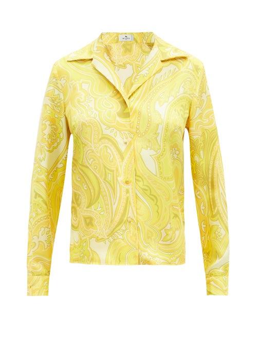 Matchesfashion.com Etro - Capri Paisley-print Silk-satin Shirt - Womens - Yellow Print