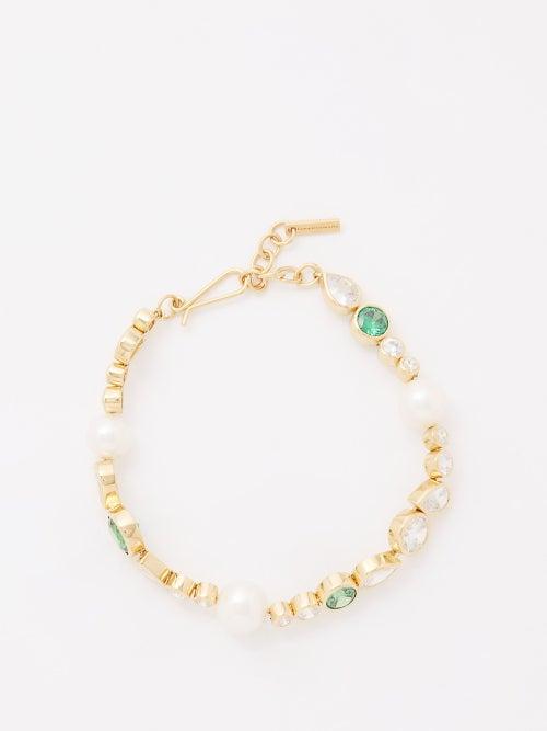 Completedworks - Cubic Zirconia, Pearl & 14kt Gold-plated Bracelet - Womens - Green Multi