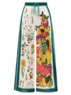 Ale Mais - Frutta-print Wide-leg Linen Trousers - Womens - White Multi