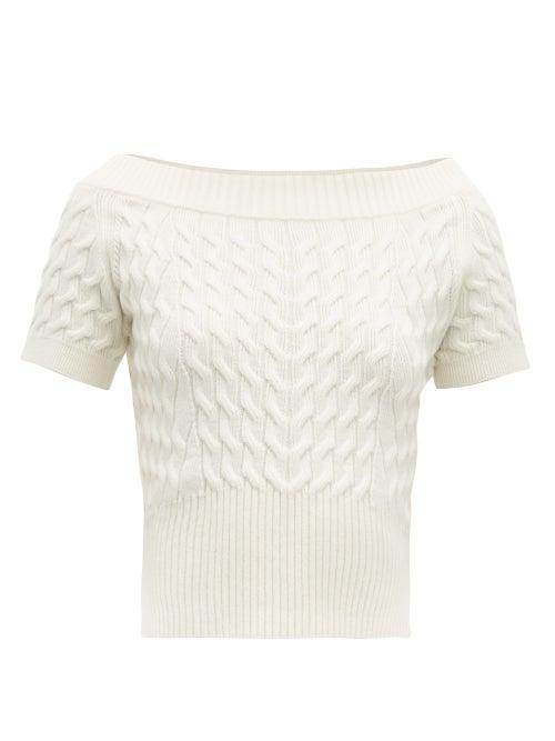 Matchesfashion.com Alexander Mcqueen - Off The Shoulder Cable Knit Wool Blend Sweater - Womens - Ivory