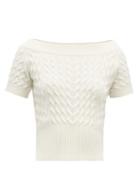Matchesfashion.com Alexander Mcqueen - Off The Shoulder Cable Knit Wool Blend Sweater - Womens - Ivory