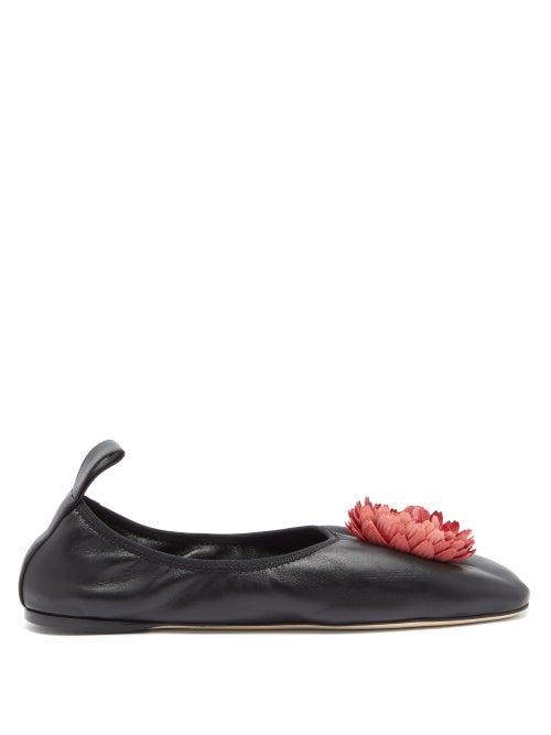 Matchesfashion.com Loewe - Flower-appliqu Leather Pumps - Womens - Black Red