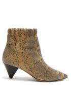 Matchesfashion.com Isabel Marant - Leffie Snake Effect Leather Ankle Boots - Womens - Cream Multi