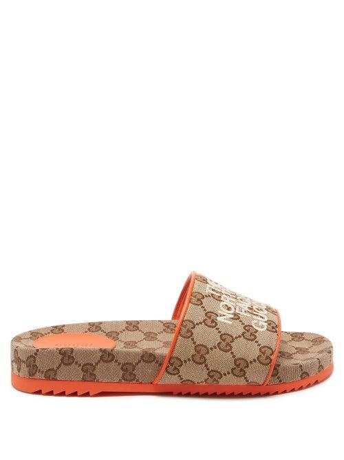 Gucci - X The North Face Logo-embroidered Slides - Womens - Brown